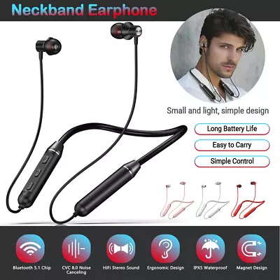 Wireless Bluetooth Headphones Earphones Earbuds Neckband For IPhone Samsung • £11.99