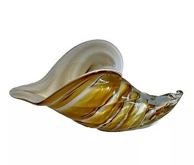 Murano Art Glass Conch Shell Gold Brown White Sea Shell Vintage • $54.95