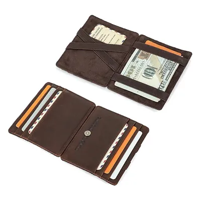 Men RFID Genuine Leather Magic Wallet Purse Money Clip Coin 8 Credit Card Holder • $20.98