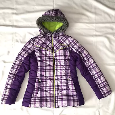 Pacific Trail Hooded Girls Jacket L 14 Purple Outdoor Youth Winter Coat Plaid • $6.99