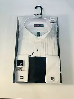 JF J.Ferrar Formal Wear Tuxedo Dress Shirt 16-16.5 34/35 Slim Fit Cummerbund • $10