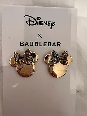 Disney BAUBLEBAR X Minnie Mouse Goldtone Earrings Multicolor Rainbow Crystal Bow • $10