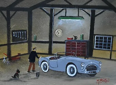 Mal Burton Original Oil Painting Working On The Classic Car 1957 AC Ace Bristol • £99
