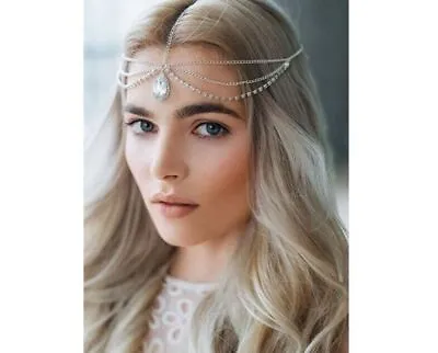 Rhinestone Crystal Pendant Headpiece Jewellery Head Chain Hairband Headdress • £4.64