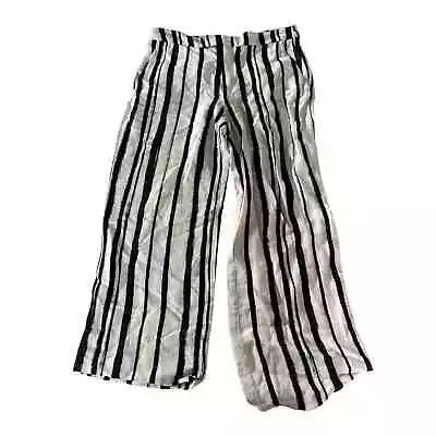 Zara Pants Womens Medium Black White Vertical Stripes Front Pockets Wide Leg • $24.99