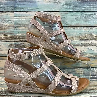 B.O.C Born Concept Heidi Gladiator Sandals Sz 8M Taupe Snake Print Wedge Womens • $19.36