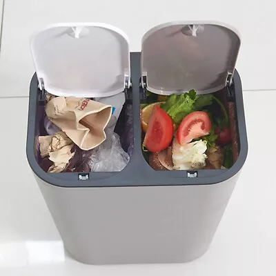 Plastic Rubbish Dustbin Home Kitchen Waste Recycling Press Top Recycling Bins • £9.95