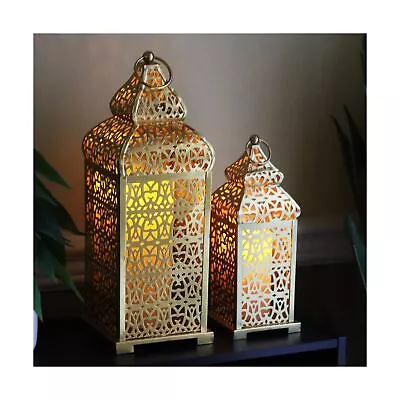 VELA LANTERNS Large Golden Temple Moroccan Lantern Lamp Decorative Candle Hol... • $71.45