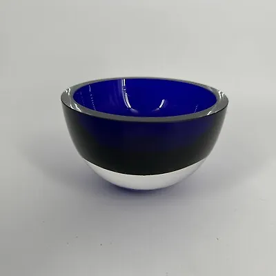 Art Glass Crystal Blue Bowl Signed Vintage Jack Badash Poland Cobalt Heavy-read • $39.95