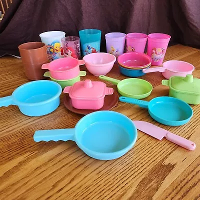 $10 • Buy Large 24 Piece Lot Of Play Pots Pans Bowls - Disney Princess Cups - Kitchen KIDS