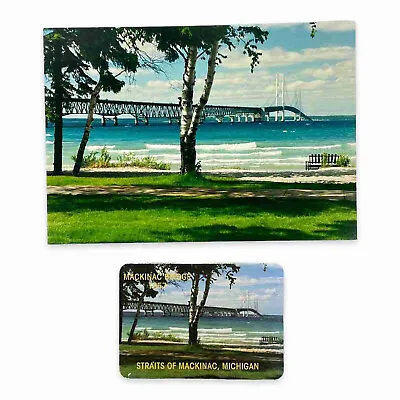 C.1990 Mackinac Bridge Straits Of Mackinac Michigan Penrose Photo And Magnet • $7.59