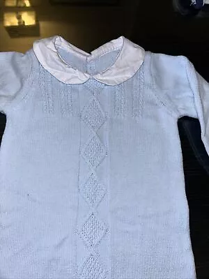 Matalan Baby 0-3 Months Blue All In One Soft  Knit Suit / Babygrow / Romper • £2.30