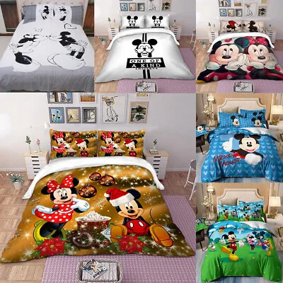 Mickey Minnie Mouse Quilt Cover Duvet Cover Bedding Set Single Double King UK • £27.59