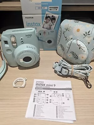 Fujifilm Instax Mini 9 Camera Ice Blue Boxed - With Floral Case And Strap • £13.50