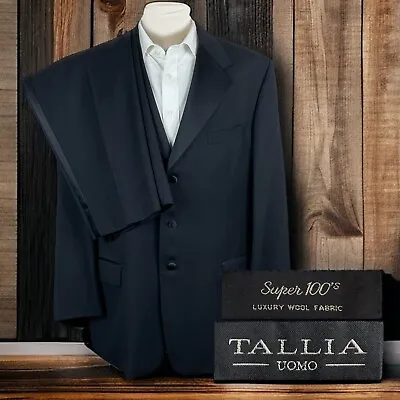 Tallia 2 Piece Tuxedo Suit Mens 46R 42x30 Super 100s Worsted Wool Black • $130