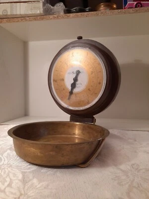 £14.95 • Buy Vintage 1977 SALTER Housewares 3kg X 25g Wall Hanging Weighing Scales Brass Tray