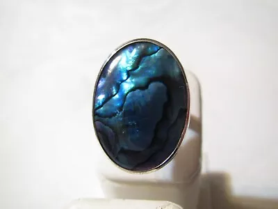 Vintage Beautiful Large Sterling Silver Genuine Abalone Ring - Sz 6 3/4 - 4.7 Gr • $14.99