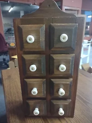 Vintage Antique Eight Drawer Wooden Spice Cabinet With Porcelain Knobs Nice • $59.99