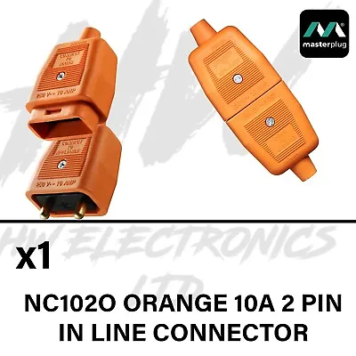 Masterplug 2 Pin 2 Core Orange Flex Connector 10 Amp Garden Strimmer Lawnmower • £4.99