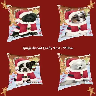 Christmas Gingerbread Candyfest Dog Cat Pet Photo Throw Decorative Pillow • $53.89