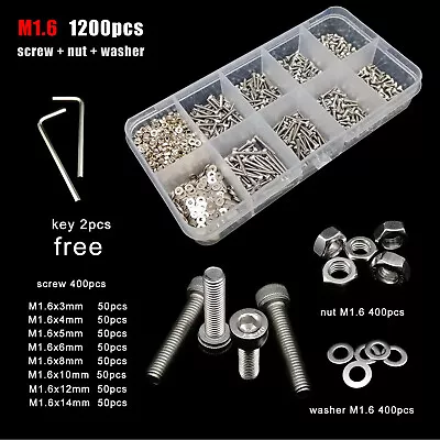 M1.6-M8 SUS304 Allen Hexagon Hex Socket Cap Head Screw Bolt Nut Washer Set Kit • £10.79