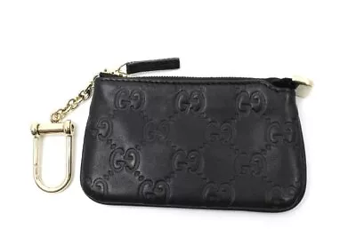 GUCCI GG Guccissima Key Ring Coin Purse Wallet Case Pouch Black Leather W/Box • $225