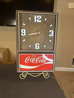 Vintage 1980s Coca Cola Wall Clock Impact International Plastic Wood Grain • $34.99