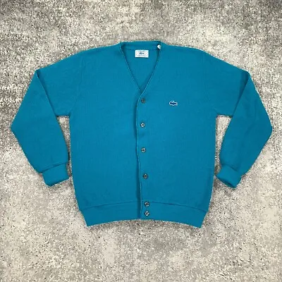 Vintage Izod Lacoste Cardigan Sweater Mens Medium M Turquoise USA Union Made 70s • $49.98