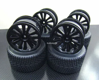 $59.99 • Buy Front + Rear Rubber Radial Tire /w Inserts + Rim For Traxxas 1/16 E-Revo