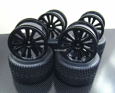 Front + Rear Rubber Radial Tire /w Inserts + Rim For Traxxas 1/16 E-Revo • $59.99