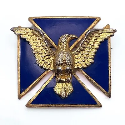 Vintage Roger Van S Brooch Pendant Eagle On Cobalt Blue Enamel Maltese Cross 2  • $39.99