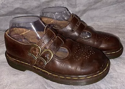 Vintage 90s Dr Doc Martens Double Buckle Mary Jane Shoes Brown Leather 7 England • $62.95