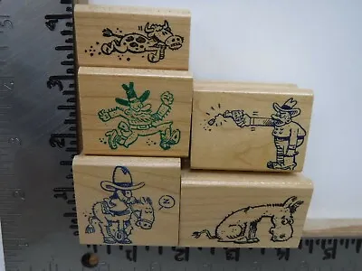 Bizzaro Cartoon Cowboys Horse Cow Rare Htf Lot Of 5 Wood Rubber Stamps Euc L1133 • $64.99