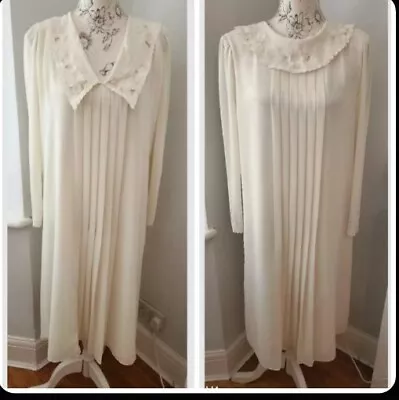 Parigi 20s Flapper Edwardian 12 Ivory Cream Big Lace Collar Pintuck Dress Vtg • £24.95