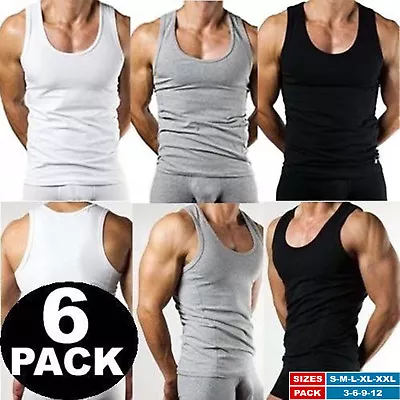 100% Pure Cotton Mens Boys 6 Pack Vests Gym Top Summer Training S M L XL 2XL  • £12.95