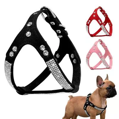 £5.94 • Buy Bling Rhinestone Suede Leather Dog Harness Vest For Small Medium Dogs Pet Puppy