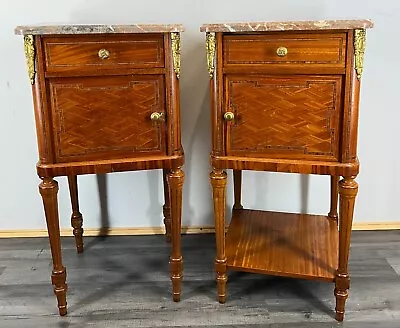 French Antique Bedside Tables Cupboards Cabinets With Marble Tops (LOT 1778) • £499