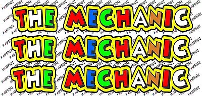 Valentino Rossi Style Text -  THE MECHANIC   X3  Stickers / Decals  - 5in X 1in • £3.98