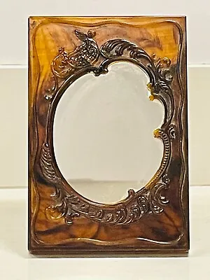 Vtg Art Deco Tortoise Bakelite Folding Travel Vanity Mirror Cupid Garland Trim • $45.99