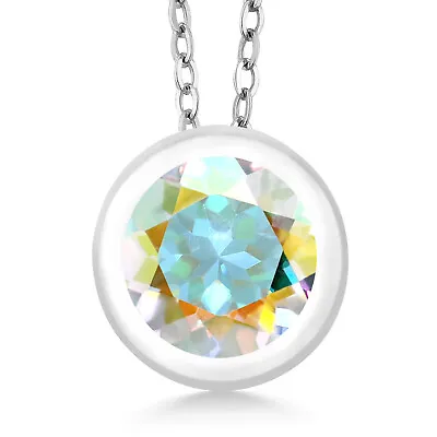 1.00 Ct Round Mercury Mist Mystic Topaz 925 Sterling Silver Pendant With Chain • $33.99