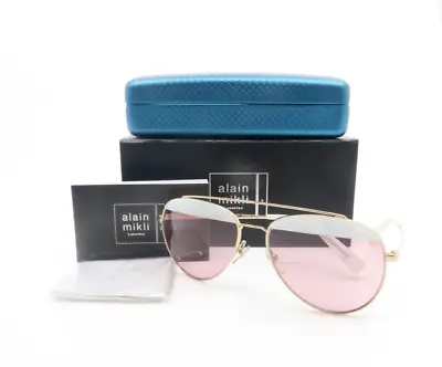 £153.81 • Buy Alain Mikli A04004 004/84 PAON Gold/Pink-White Mesh New Aviator Sunglasses.
