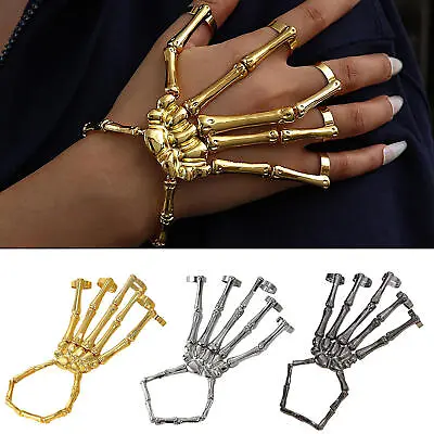 Halloween Skeleton Bone Hand Finger Bracelet Ring Gothic Punk Bangle For Cosply • $9.82