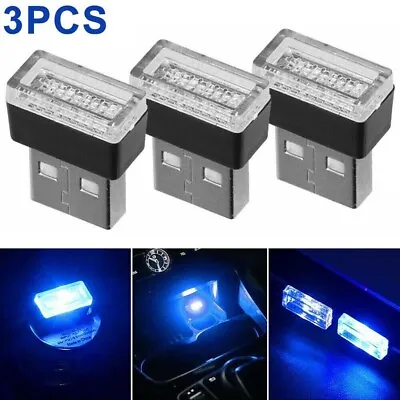 3x Mini Blue LED USB Car Interior Light Neon Atmosphere Ambient Lamp Accessories • $1.98