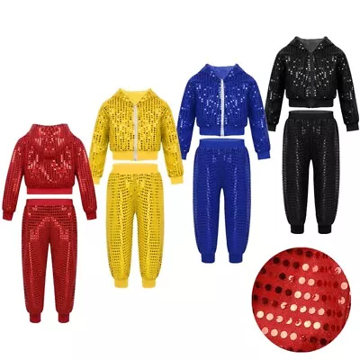 £18.94 • Buy Kid Boys Girls Shiny Sequins Dancewear Outfits Jazz Street Dance Hip Hop Costume