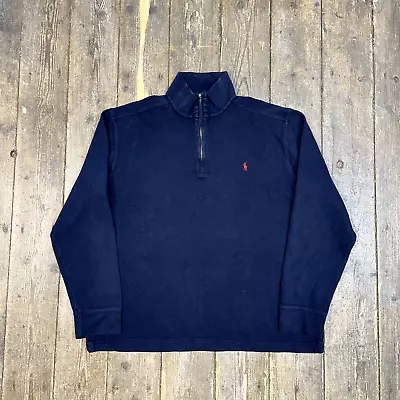 Polo Ralph Lauren Sweatshirt 90s Half-Zip Sports Sweater Navy Mens Large • £35