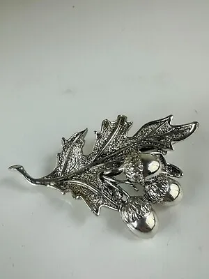 Vintage Ornate Silver Tone Oak Leaf Brooch With Acorns • $6.68
