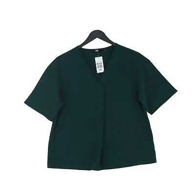 Uniqlo Women's T-Shirt S Green 100% Other Short Sleeve V-Neck Basic • £14.60