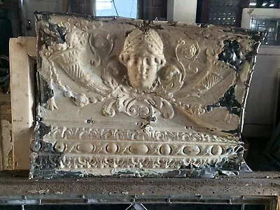 ~ ANTIQUE TIN CEILING PANEL WITH WOMANS FACE AND CORNUCOPIA ~ 24 X 18 SALVAGE H • $99