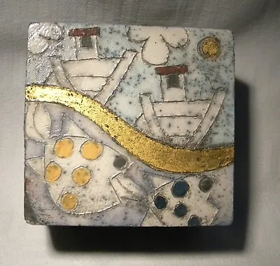 Rob Whelpton Raku Studio Pottery Fish & Boat Trinket Box • £89.99