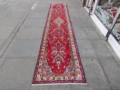 Vintage Traditional Hand Made Oriental Red Wool Long Narrow Runner 405x85cm • £425